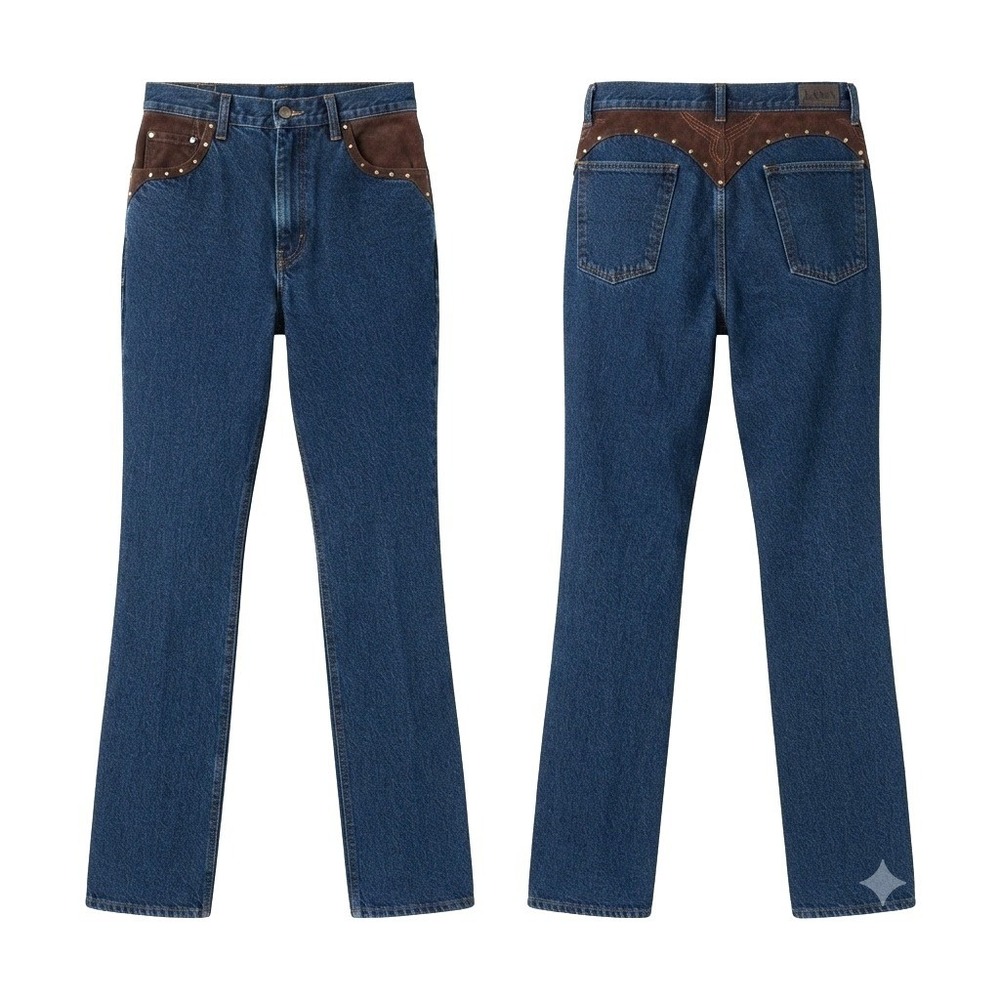 Lawman Western Jeans Womens 13 Blue High Rise Suede Studded Flare Leg Vintage